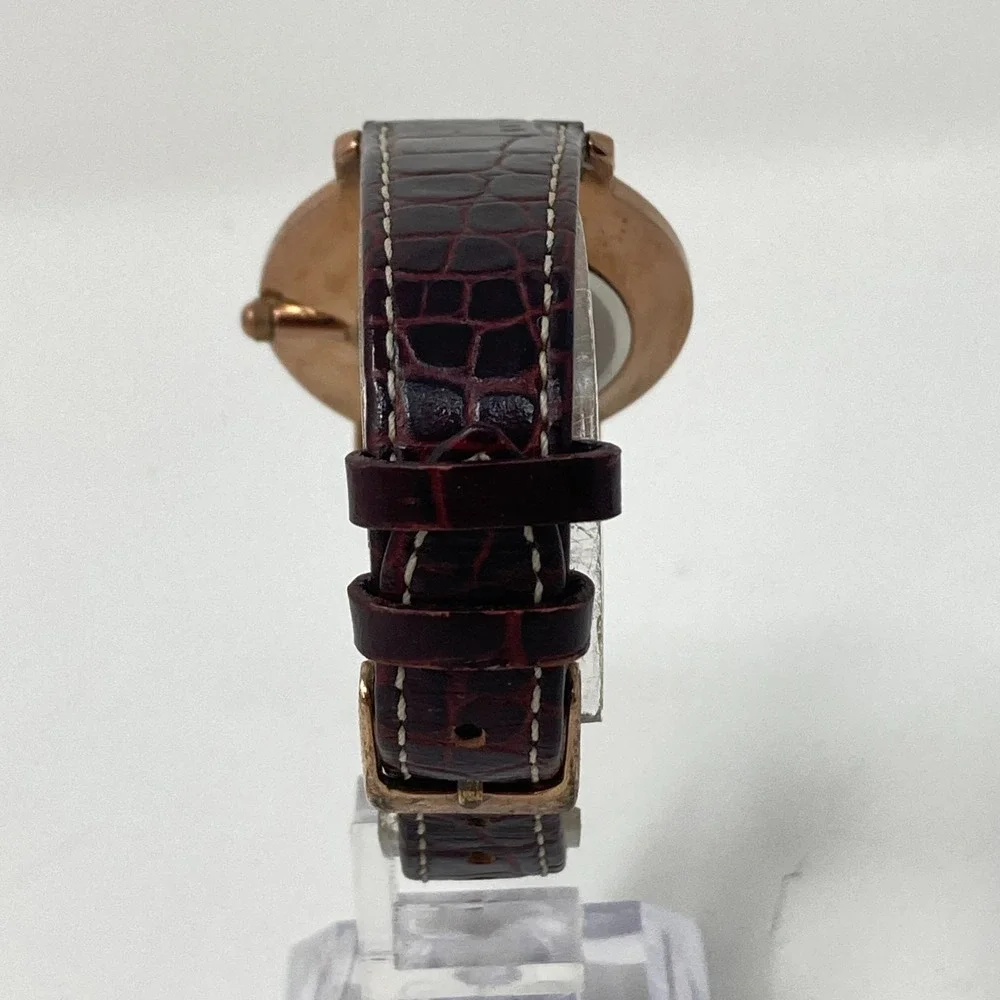 Anne Klein Womens Watch 34mm Rose Gold Tone Asymmetric Leather New Battery 7.75
